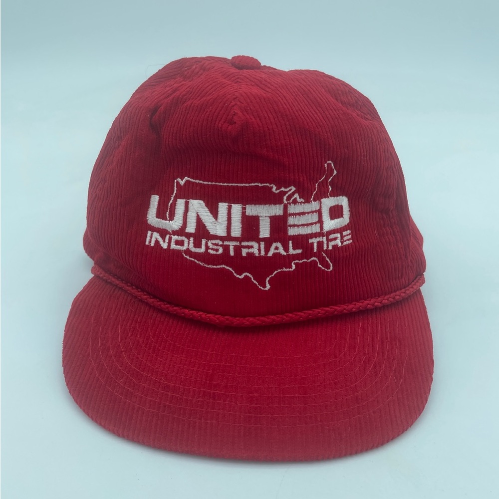 United Industrial Tire Red Corduroy US Outline Embroidered Rope Snapback Hat Cap